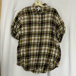 Express Short Sleeve Button Flannel Womens Medium Yellow